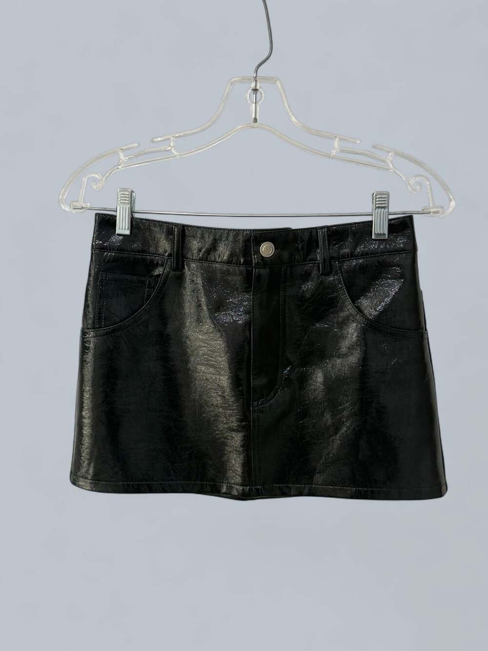 Elodie Faux Leather Mini Skirt Size XS Black Crinkled